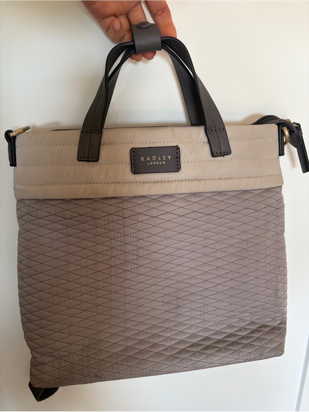 RADLEY LONDON Taupe and Dark Brown Quilted Tote Bag purse